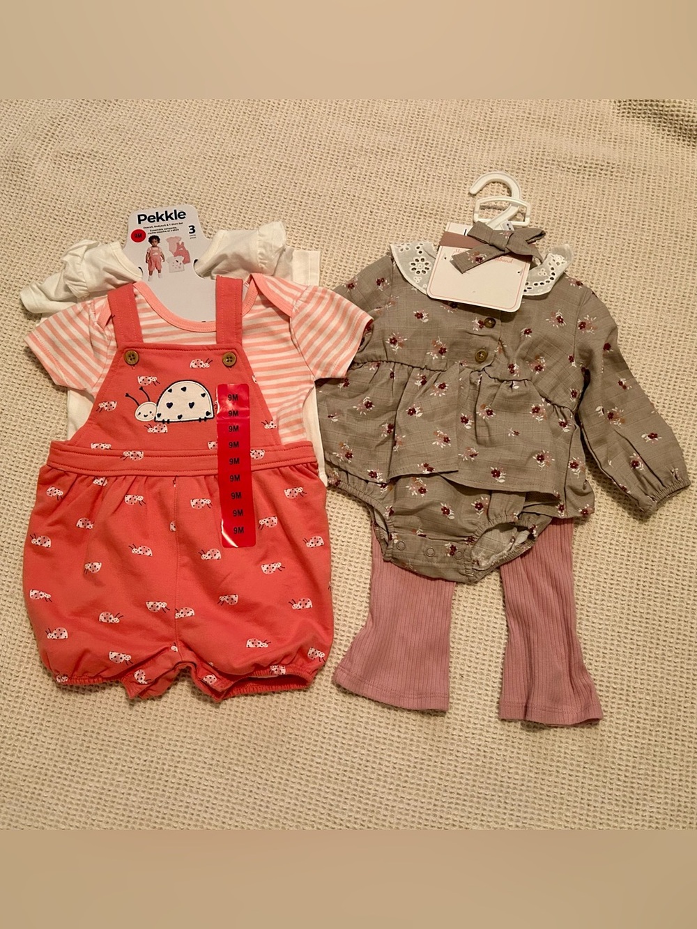 Nicole Miller Baby Girl 6-9 Mos Outfit Set Floral Pants Headband Romper NEW